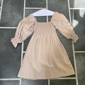 Tan Long Sleeve Ruffled Kourt Dress